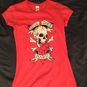 Ed Hardy Short Red M Love Dies Hard & Rhinestones
